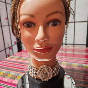 Crystal Rose Choker Necklace - Silver